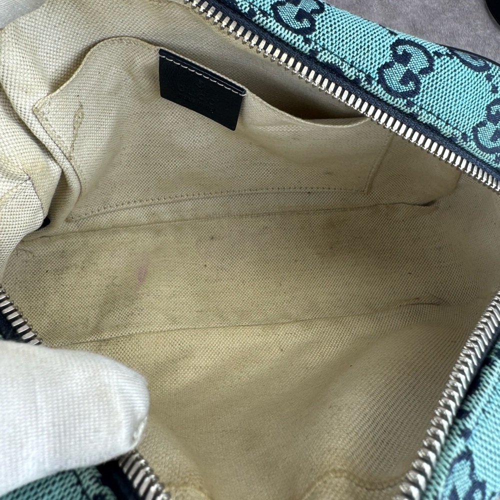 Gucci Monogram Blue Matelasse Diagonal Small GG Marmont Chain Shoulder Bag - Picture 11 of 16